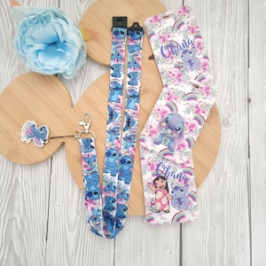Lilo and Stitch Rainbow Disney-sleutelkoord / sleutelhanger / badgehouder sleutelkoord / Bijpassende ID-naam: sleutelkoord personage met afgescheiden veiligheidsclip