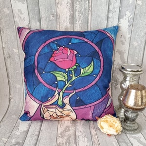 Princess belle beauty and the beast stain glass inspired cushion cover throw pillow case 45 by 45 cm beautiful gift Rose