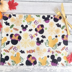 Halloween Mickey & Minnie  Boo Spooky  silhouette inspired natural hessian linen table mats dinning place mats Disney home décor