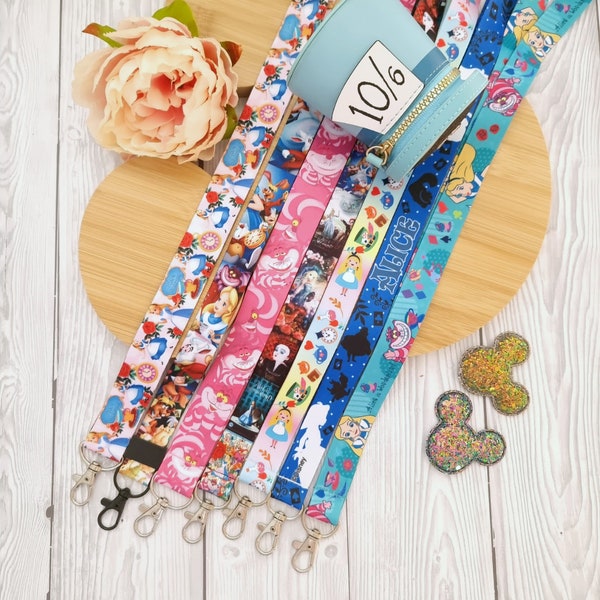 Disney Alice in Wonderland - Cheshire cat - White Rabbit - key chain - badge holder - Disney character lanyard