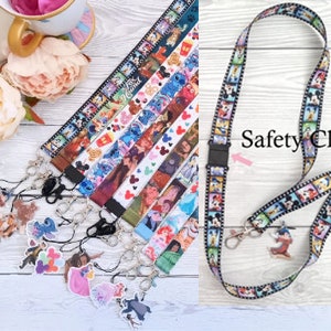 Disney Mickey Bluey Stitch Mermaid Vintage Lanyard / keychain / lanyard badge holder Disney character lanyard with safety clip - great gift