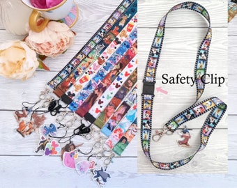 Disney Mickey Bluey Stitch Mermaid Vintage Lanyard / keychain / lanyard badge holder Disney character lanyard with safety clip - great gift