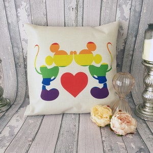Mickey & Mickey mouse gay pride rainbow kissing love cushion cover throw pillow 45cm gift decor