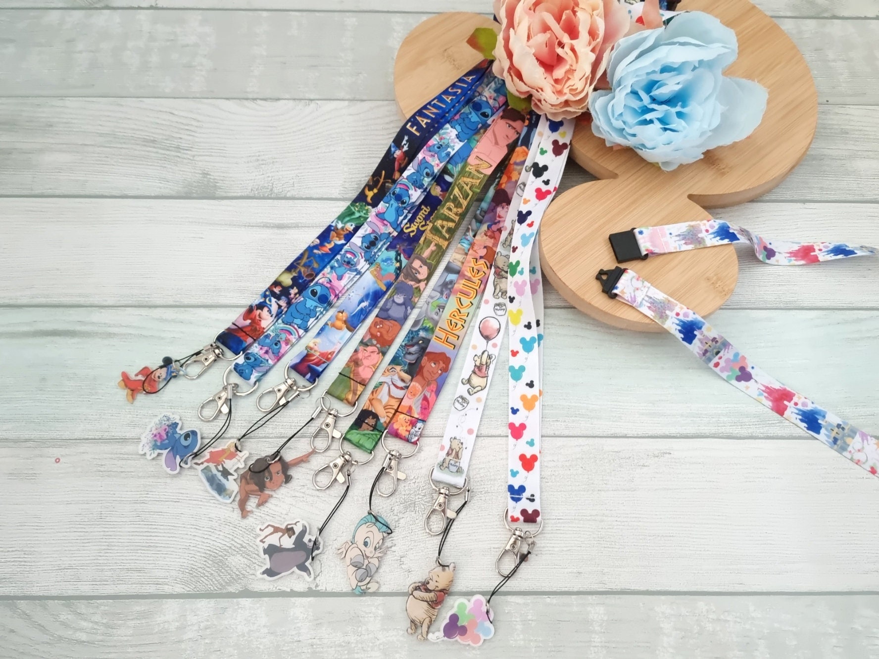 Disney Mickey ears Pooh Stitch Hercules Meg Lanyard / keychain / lanyard badge holder Disney character lanyard with safety clip great gift