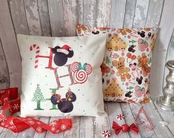 Disney double-sided Christmas cushion  quote " HO HO HO " mickey ears Santa hat tree candy cane cushion throw pillow cover decoration gift