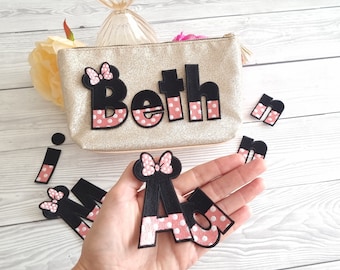 Minnie Mouse pink dot Alphabet letter Disney patches Embroidered patch / Iron on Patch / Clothes material patch / Iron or sew / Disney Patch