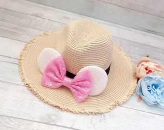 Sequined Mouse Ears Straw Sun Hat – Handmade Disney-inspired  display picture 2