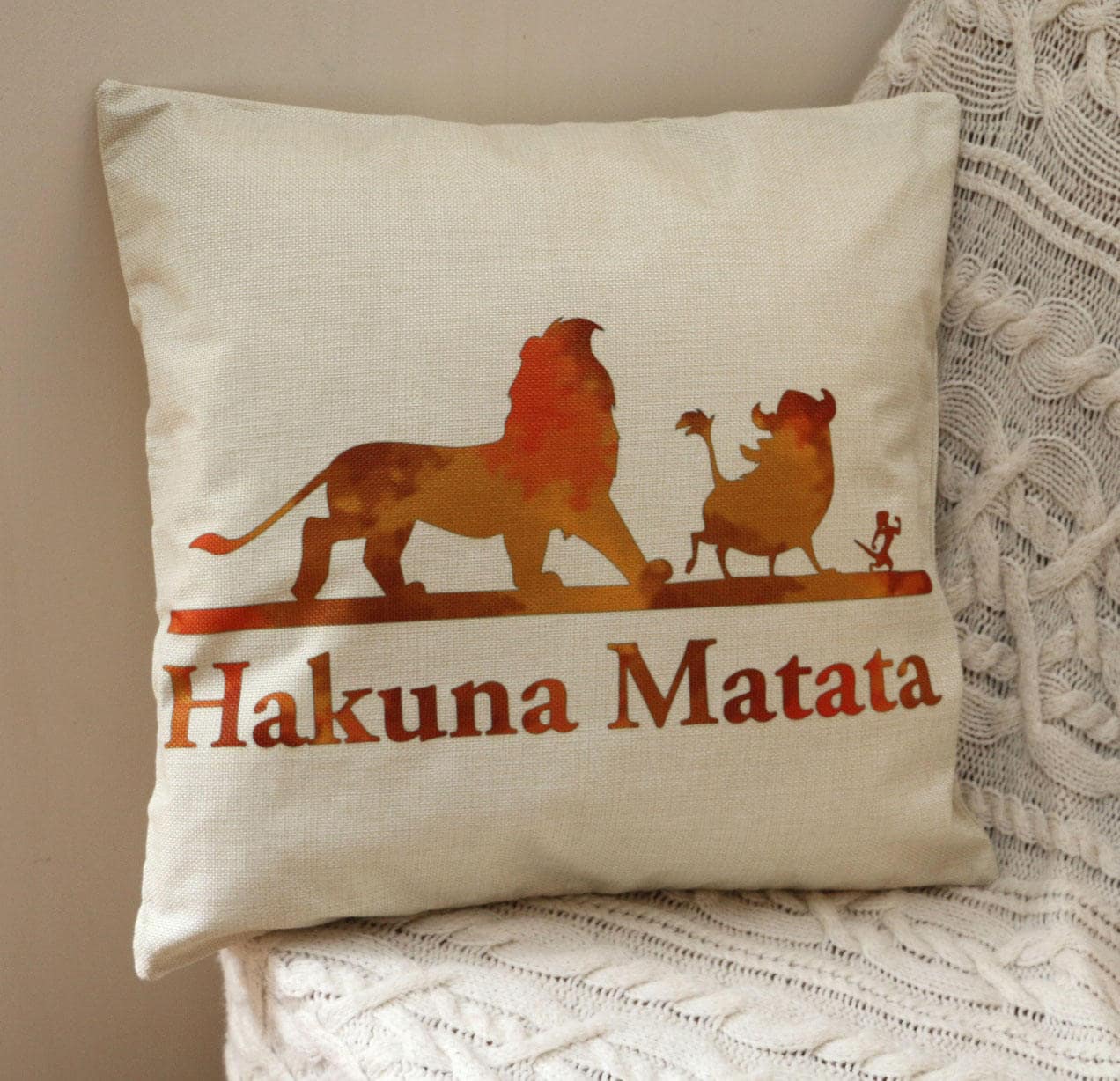 Hakuna Matata Lion King Decorative Cotton Linen Cushion Cover Pillowcase Home 