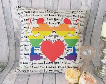 Minnie & Minnie mouse gay Pride rainbow kissing love quote " I  Love you " cushion cover throw pillow 45cm gift decor