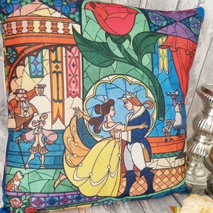 Princess belle beauty and the beast stain glass inspired cushion cover throw pillow case 45 by 45 cm beautiful gift image 6