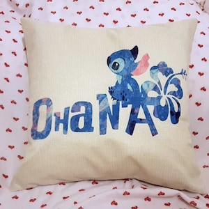 Disney lilo and stitch blue inspired quote &quot; Ohana &quot; stitch cushion cover pillow case throw 45 cm Disney gift stitch bedroom