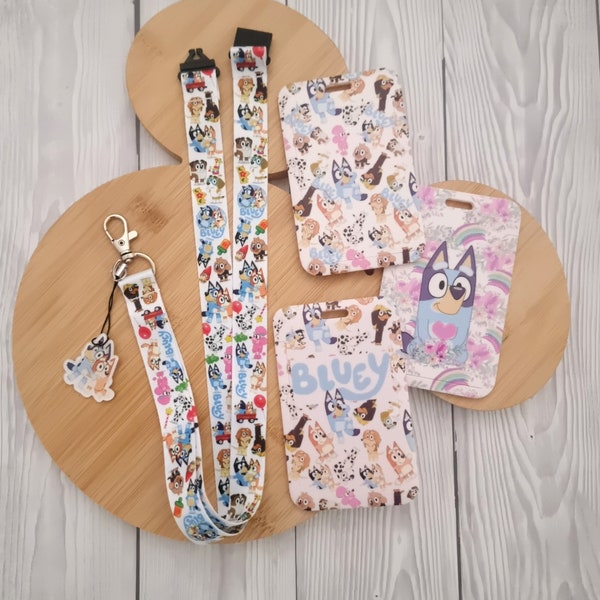 Bluey Disney Lanyard / portachiavi / porta badge cordino / Nome ID in plastica abbinato - cordino personaggio Disney con clip di sicurezza - ottimo regalo