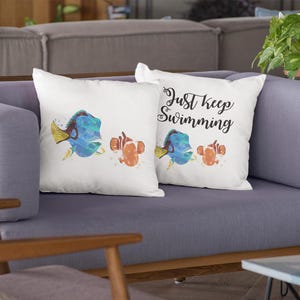 Finding Nemo dory splash inspired quote &quot; Just keep swimming &quot; cushion throw pillow cover  45cm home decoration room gift