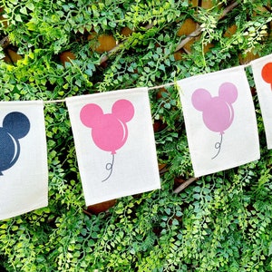 Disney Balloon Mickey Minnie ears Hessian Burlap Garland / Disney nursery Flag / Disney Bunting Banner / Disney Birthday Party - flag decor