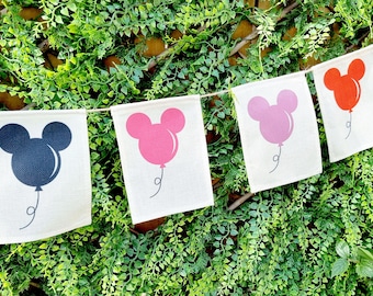 Disney Globo Mickey Minnie orejas Hessian Burlap Garland / Disney vivero Bandera / Disney Bunting Banner / Disney Birthday Party - decoración de la bandera
