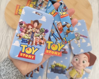 Cordón/llavero/portatarjetas de identificación de Disney con personajes de Toy Story, Woody y Buzz Lightyear, con clip de seguridad.