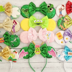 Disney Toy Story - Rex Alien Hercules Pegasus Tiana Tangled Pascal Tinkerbell Mickey Disney Ears Headband Disneyland holiday Sequin ears