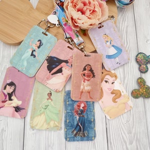 Disney Princess Belle Rapunzel Snow white Moana Brave Merida keychain / lanyard badge holder /Matching Plastic ID card Disney lanyard gift