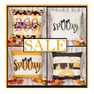 SALE Halloween Disney inspired Mickey ears black word BOO SPOOKY  web spider cushion cover throw pillow 45cm gift home Halloween deco