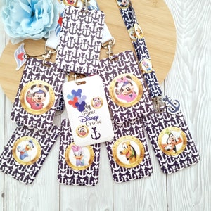 May include: A set of seven Disney character keychains with a nautical theme. Each keychain features a different character, including Mickey Mouse, Minnie Mouse, Donald Duck, Goofy, and Pluto. The keychains are made of a durable plastic and have a white and blue anchor pattern. The keychains are perfect for any Disney fan.