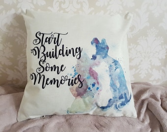 Lady and the Tramp dog  love couple watercolour quote " Start building some memories" cushion throw pillow cover Disney home decor gift