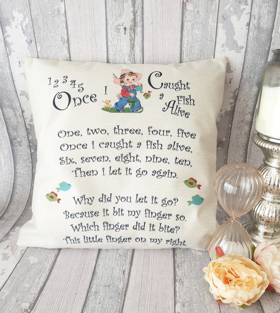Nursery Rhyme Inspired Cushion 1 2 3 4 5 Once I Caught a Fish Alive