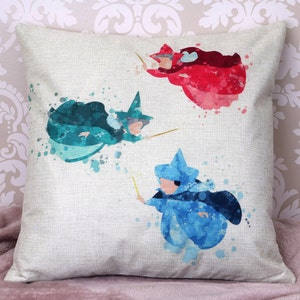 3 good fairies Flora Fauna & Merryweather form Disney Sleeping beauty inspired throw pillow cushion cover 45cm Princess fairy room gift