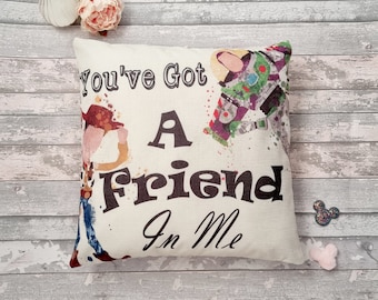 Disney Toy Story geïnspireerde Woody Buzz-citaat "You've got a friend in me" kussenhoes kussensloop 45 cm kinderkamer kinderkamer cadeau woondecoratie