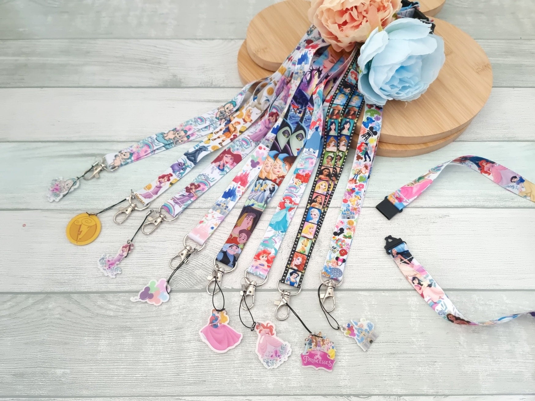 Disney Mickey ears castle Princess Ariel Aurora Up Lanyard / keychain / lanyard badge holder Disney character lanyard safety clip great gift