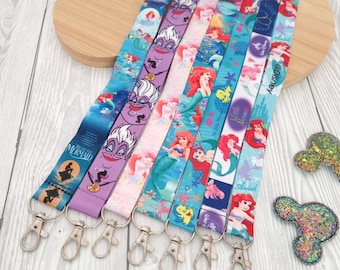 SALE Disney The little Mermaid Princess Ariel Ursula   - badge holder - Disney character lanyard - kids lanyard - Key holders clip gift