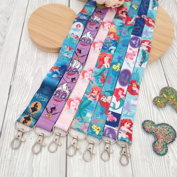 SALE Disney The little Mermaid Princess Ariel Ursula   - badge holder - Disney character lanyard - kids lanyard - Key holders clip gift