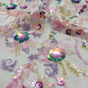 New fashion 3D flower lace fabric ,  Colorful sequins lace fabric , Shinning lace fabric for dress