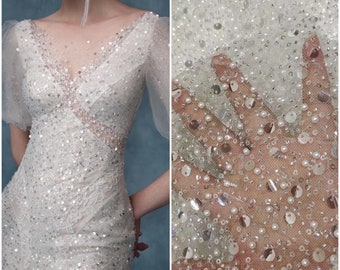 Fashion shinning sequins lace fabric , Bling Bling wedding dress lace with beads , Wedding gown  fabric