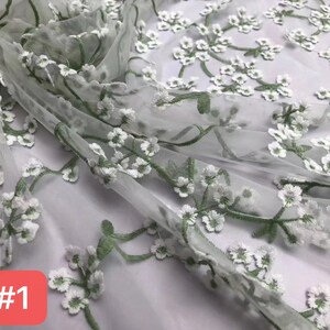 Groene kantstof met 3D-bloemenborduurwerk, stof voor bruidsjurken