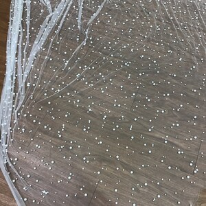 White tulle lace with pearls , french tulle lace , white lace fabric ,wedding veil , wedding dress lace fabric image 6