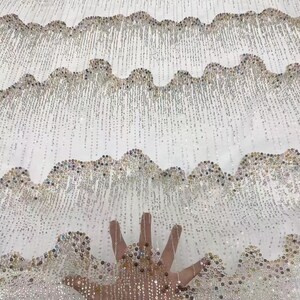 Newest fashion beads and sequins lace fabric , unique 3d lace fabric , shinning dress fabric , bridal lace fabric 5yards