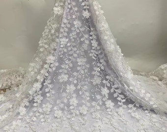 3D Flower Lace Fabric, Beaded Wedding Dress Lace, Floral Embroidery