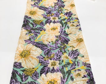 Floral Sequin Lace Fabric, Colorful Embroidery, Party Dress Fabric