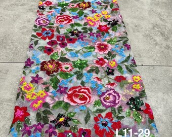 Multicolor 3D Flower Lace Fabric, Sequins Embroidery, Party Dress Fabric