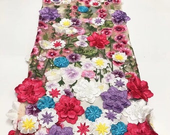 Multicolor 3D Flower Lace Fabric, Wedding Dress Lace