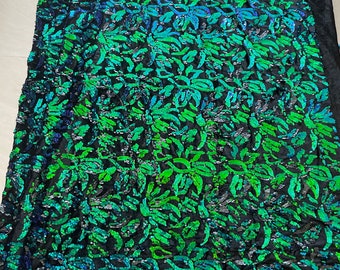 Sequin Velvet Lace Fabric, Floral Embroidery, Party Dress Material