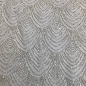 Fashion french lace fabric , Embroidery lace fabric with pearls , Unique lace fabric for dress