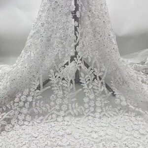 Fashion white tulle lace fabric , Cord lace fabric , Embroidery lace fabric , wedding dress lace