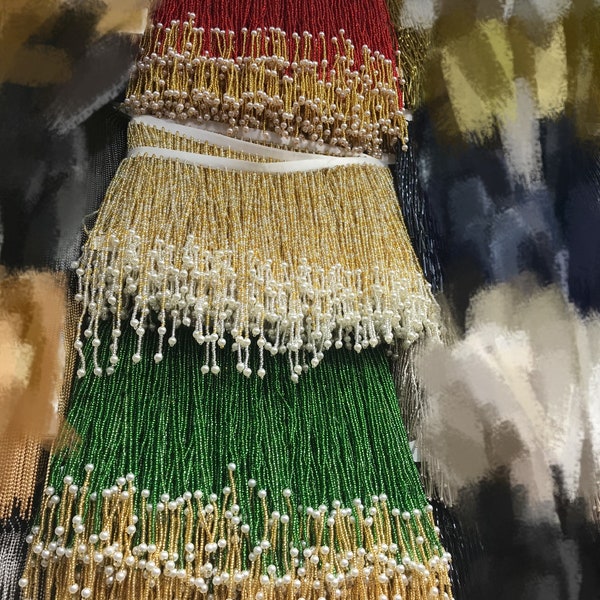 New arrvial heavy bead Fringe trim for haute couture , unique multicolor handmade bead fringe tassel with pearls for dress