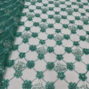 Luxus Pailletten Spitze mit Perlen, Stickerei Spitze Stoff, 3D Blumen Spitze Stoff für Hochzeit Spitze
