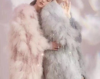 Feather Lace Fabric with Tassels, Fashion Show Wedding Dress Fabric