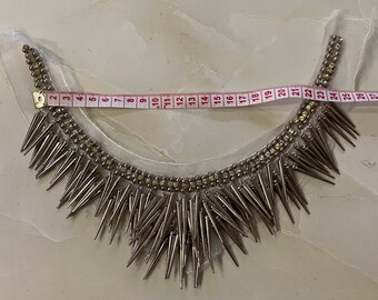 Beaded Fringe Applique: Silver Crystal Rhinestone Patch