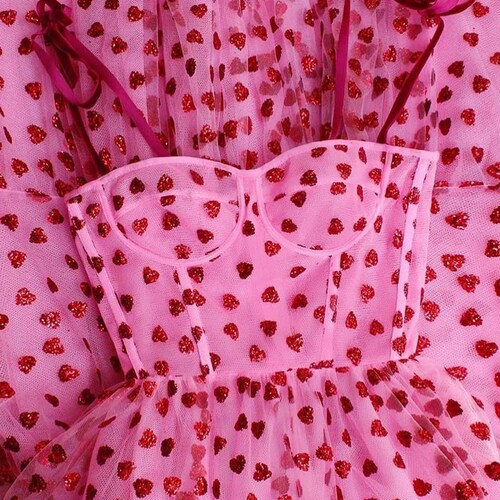 Red Heart Pink Lace Fabric, Sequin Mesh, Party Dress Gown - Etsy