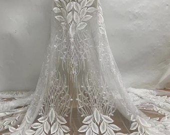 Weiß Pailletten Blatt Spitzenstoff, Brautkleid Material