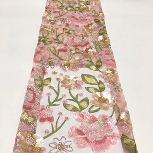 Luxury fashion multicolor flower lace fabric  , 3d lace fabric , wedding lace fabric with beads and sequins